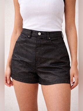✨ High-Rise Black Metallic Shimmer Stretch Shorts Size XL